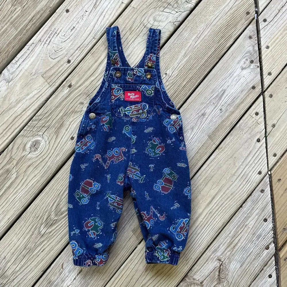 Baby B'Gosh Boys Vintage Overalls Blue Truck Print Size 12M